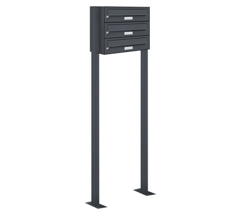 AL Briefkastensysteme Standbriefkasten 3 Fach Premium Briefkasten A4 in RAL 7016 Anthrazit Grau wetterfest von AL Briefkastensysteme