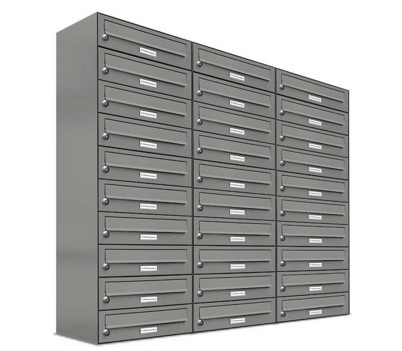 AL Briefkastensysteme Wandbriefkasten 30 Fach Premium Briefkasten A4 in RAL Farbe 9007 Aluminium Grau von AL Briefkastensysteme