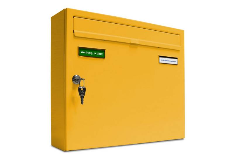 AL Briefkastensysteme Wandbriefkasten 1 Fach Basic Briefkasten A4 in RAL Farbe Signal Gelb wetterfest von AL Briefkastensysteme