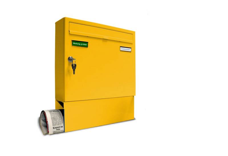 AL Briefkastensysteme Wandbriefkasten 1 Fach Basic Briefkasten A4 in RAL Farbe Signal Gelb wetterfest von AL Briefkastensysteme