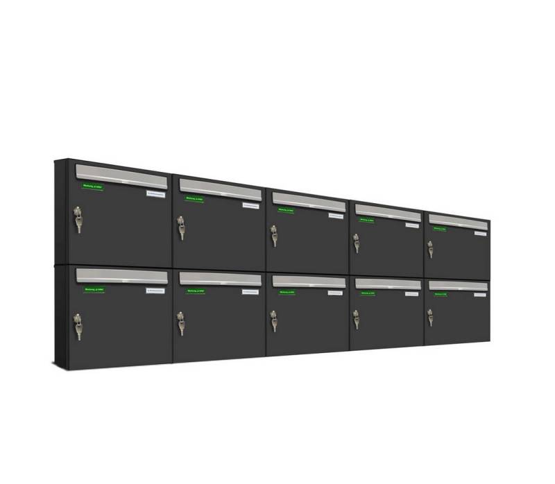 AL Briefkastensysteme Wandbriefkasten 10 Fach Premium Briefkasten A4 in RAL 7016 Anthrazit Grau wetterfest von AL Briefkastensysteme