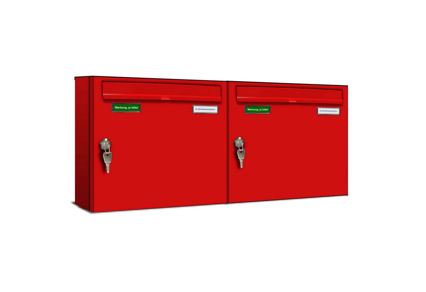 AL Briefkastensysteme Wandbriefkasten 2 Fach Basic Briefkasten A4 in RAL Farbe 3000 Feuer Rot wetterfest von AL Briefkastensysteme