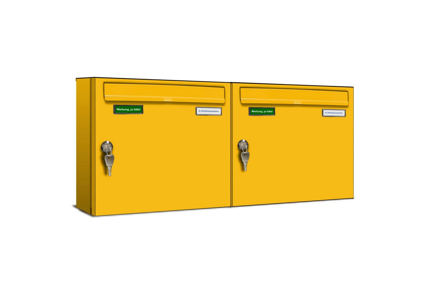 AL Briefkastensysteme Wandbriefkasten 2 Fach Basic Briefkasten A4 in RAL Farbe Signal Gelb wetterfest von AL Briefkastensysteme