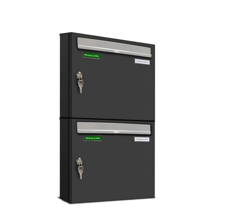 AL Briefkastensysteme Wandbriefkasten 2 Fach Premium Briefkasten A4 in RAL 7016 Anthrazit Grau wetterfest von AL Briefkastensysteme