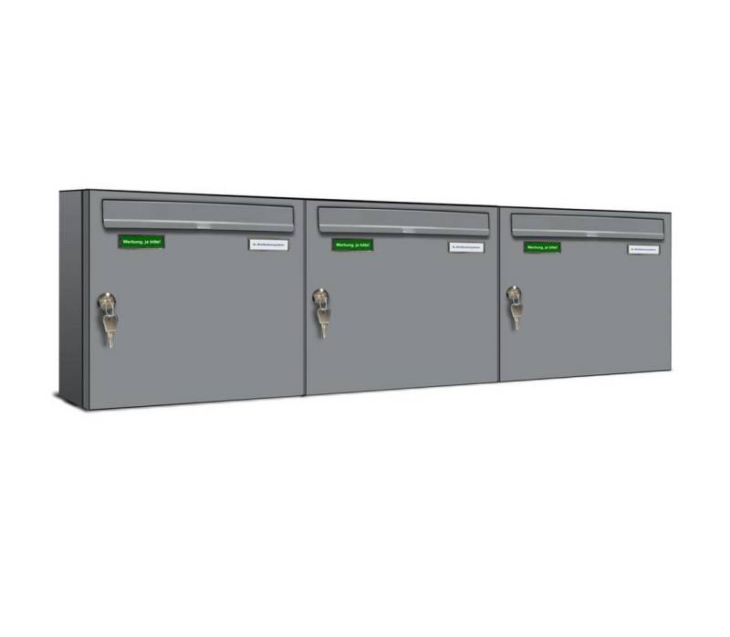 AL Briefkastensysteme Wandbriefkasten 3 Fach Basic Briefkasten A4 RAL Farbe 9006 Weiss Aluminium wetterfest von AL Briefkastensysteme