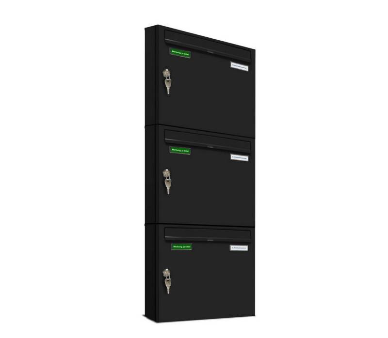 AL Briefkastensysteme Wandbriefkasten 3 Fach Basic Briefkasten A4 in RAL Farbe 9005 Tief Schwarz wetterfest AL Briefkastensysteme Wandbriefkasten 3 Fach Basic Briefkasten A4 in RAL Farbe 9005 Tief Schwarz wetterfest von AL Briefkastensysteme