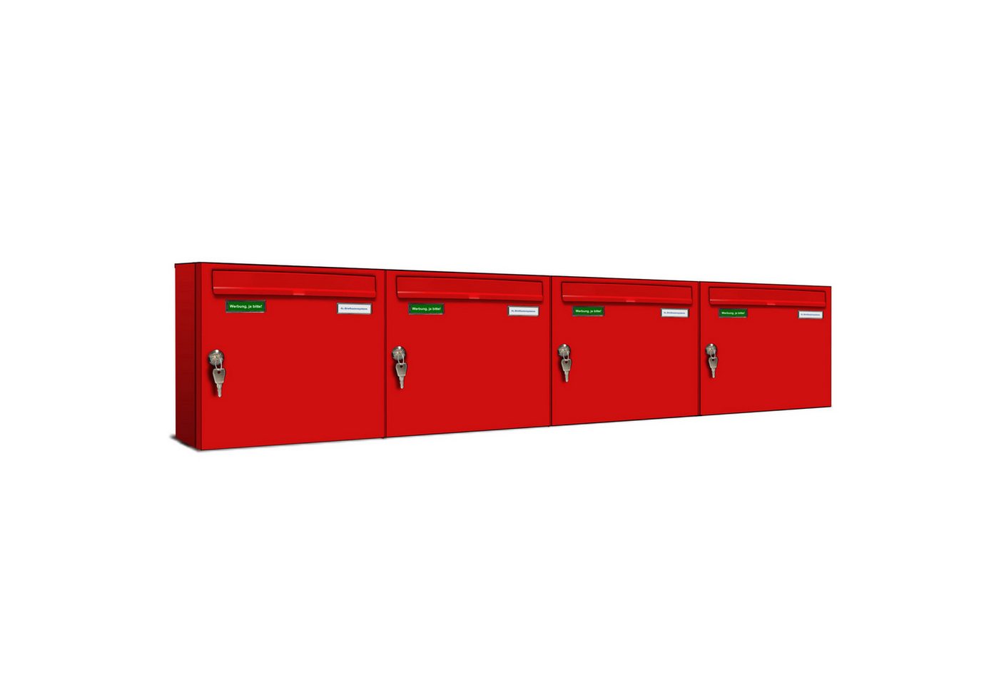 AL Briefkastensysteme Wandbriefkasten 4 Fach Basic Briefkasten A4 in RAL Farbe 3000 Feuer Rot wetterfest von AL Briefkastensysteme