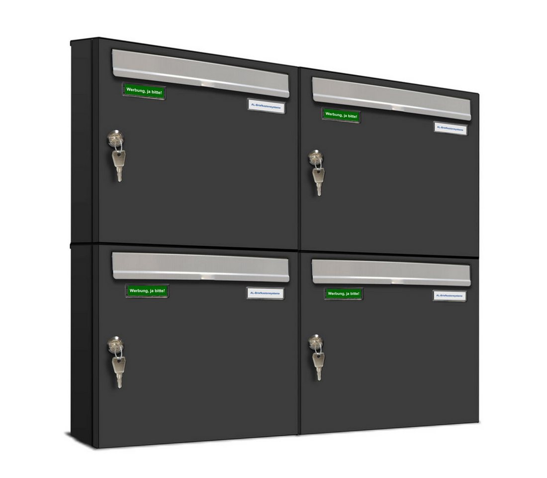 AL Briefkastensysteme Wandbriefkasten 4 Fach Premium Briefkasten A4 in RAL 7016 Anthrazit Grau wetterfest AL Briefkastensysteme Wandbriefkasten 4 Fach Premium Briefkasten A4 in RAL 7016 Anthrazit Grau wetterfest von AL Briefkastensysteme