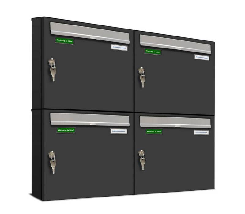 AL Briefkastensysteme Wandbriefkasten 4 Fach Premium Briefkasten A4 in RAL 7016 Anthrazit Grau wetterfest von AL Briefkastensysteme