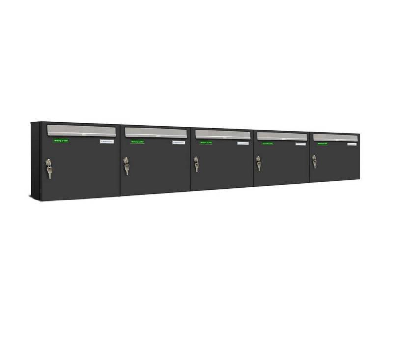 AL Briefkastensysteme Wandbriefkasten 5 Fach Premium Briefkasten A4 in RAL 7016 Anthrazit Grau wetterfest von AL Briefkastensysteme