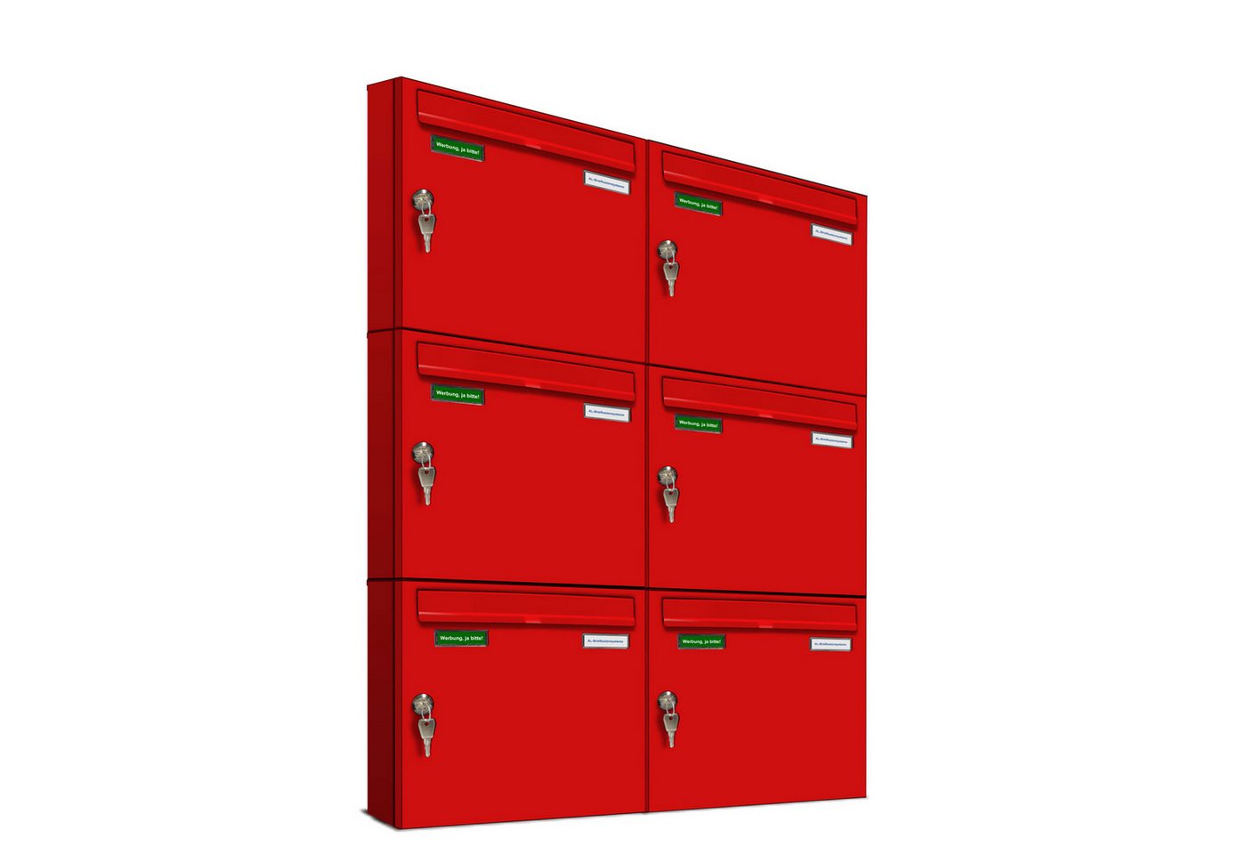 AL Briefkastensysteme Wandbriefkasten 6 Fach Basic Briefkasten A4 in RAL Farbe 3000 Feuer Rot wetterfest von AL Briefkastensysteme