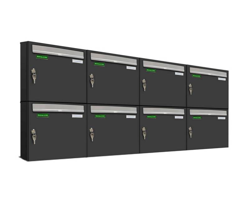 AL Briefkastensysteme Wandbriefkasten 8 Fach Premium Briefkasten A4 in RAL 7016 Anthrazit Grau wetterfest von AL Briefkastensysteme