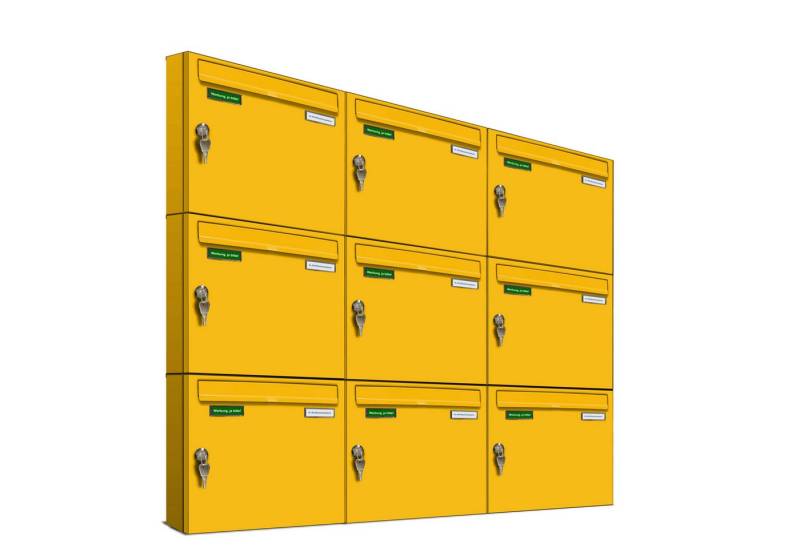 AL Briefkastensysteme Wandbriefkasten 9 Fach Basic Briefkasten A4 in RAL Farbe Signal Gelb wetterfest AL Briefkastensysteme Wandbriefkasten 9 Fach Basic Briefkasten A4 in RAL Farbe Signal Gelb wetterfest von AL Briefkastensysteme