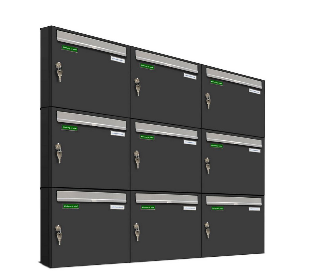 AL Briefkastensysteme Wandbriefkasten 9 Fach Premium Briefkasten A4 in RAL 7016 Anthrazit Grau wetterfest AL Briefkastensysteme Wandbriefkasten 9 Fach Premium Briefkasten A4 in RAL 7016 Anthrazit Grau wetterfest von AL Briefkastensysteme
