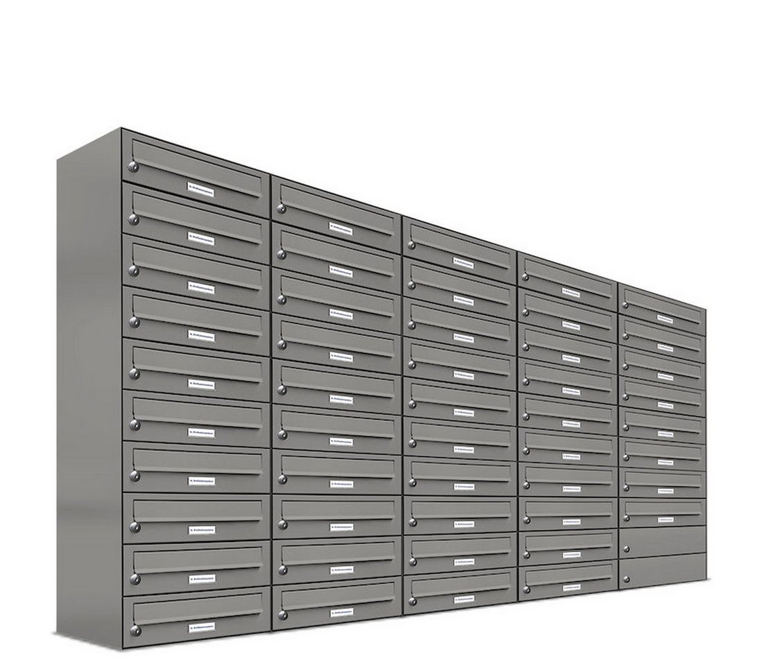 AL Briefkastensysteme Wandbriefkasten 48 Fach Premium Briefkasten A4 in RAL Farbe 9007 Aluminium Grau von AL Briefkastensysteme