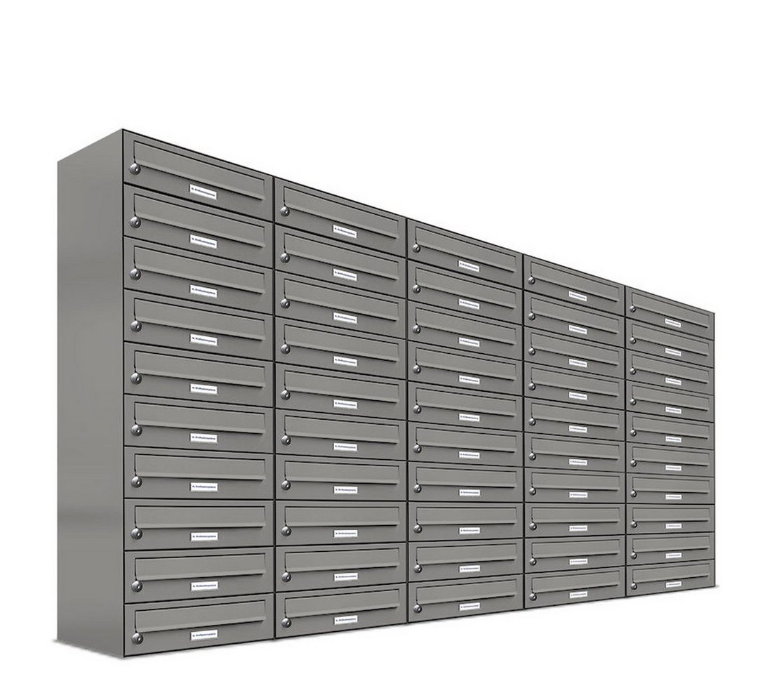 AL Briefkastensysteme Wandbriefkasten 50 Fach Premium Briefkasten A4 in RAL Farbe 9007 Aluminium Grau von AL Briefkastensysteme