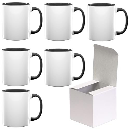 AL PRODUCTION Set mit 6 Sublimationstassen mit Box, 330 ml weiße Keramiktassen für Kaffee, Tee, Milch, geeignet für Subliamtdruck (Schwarz, 6 Stück) von AL PRODUCTION