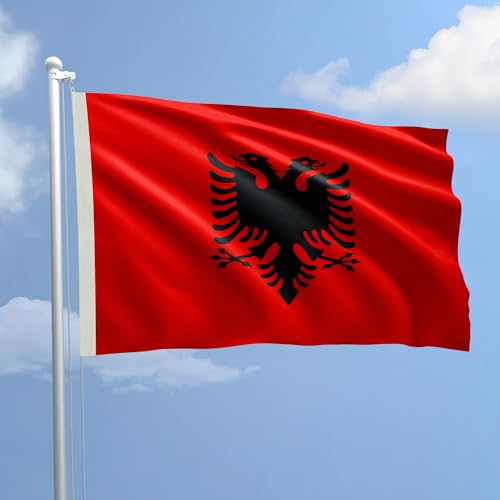 Flagge Albanien, 100 x 150 cm, aus nautischem Polyester, 115 g/m², mit doppeltem Rand, Seil und Mantel. Flamme-Behandlung B1, geeignet sowohl für den Innen- und Außenbereich von AL PRODUCTION