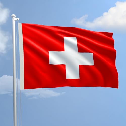 Flagge der Schweiz, 100 x 150 cm, aus nautischem Polyester, 115 g/m², mit doppeltem Rand, Seil und Mantel. Behandlung Flamme, Reparaturant B1, geeignet sowohl für den Innen- und Außenbereich von AL PRODUCTION