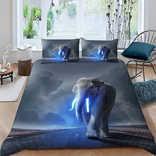 ALABOW 100% Microfaser Elefant Bettwäsche 200x200 cm 3teilig mit Reißverschluss 3D Retro Natur Tiere Sommerbettwäsche Sets Warme Winter Weich Bettbezug mit 2 Kissenbezug 80x80 cm von ALABOW