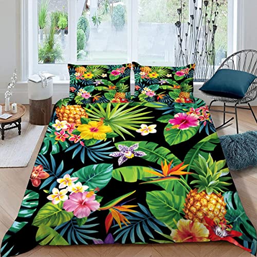 ALABOW 100% Microfaser Palmenblätter Bettwäsche 200x200 cm 3teilig mit Reißverschluss 3D Tropisch Dschungel Blumen Sommerbettwäsche Sets Warme Winter Weich Bettbezug mit 2 Kissenbezug 80x80 cm von ALABOW