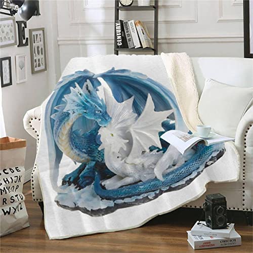 ALABOW 3D Drachen Kuscheldecke 150x200cm Warmer Winter Weich Fantasie Tier Decke Microfaser Sherpa Wohndecke Flauschige Couchdecke für Erwachsene Weihnachten Geschenk Blanket von ALABOW