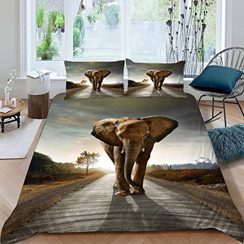 ALABOW 3D Elefant Bettwäsche 135x200 cm 4teilig mit Reißverschluss Microfaser Warme Weich Bettbezug Set Modern Kunst Tiere Kinderbettwäsche mit 2 Kissenbezug 80x80 für Mädchen Junge von ALABOW