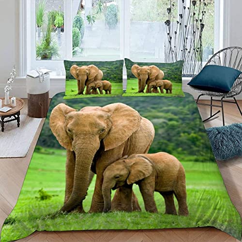 ALABOW 3D Elefant Bettwäsche 135x200 cm 4teilig mit Reißverschluss Microfaser Warme Weich Bettbezug Set Tropisch Natur Tiere Kinderbettwäsche mit 2 Kissenbezug 80x80 für Mädchen Junge von ALABOW