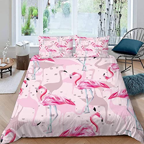 ALABOW 3D Flamingo Bettwäsche 135x200 cm 4teilig mit Reißverschluss Microfaser Warme Weich Bettbezug Set Abstrakt Kunst Flamingo Kinderbettwäsche mit 2 Kissenbezug 80x80 für Mädchen Junge von ALABOW