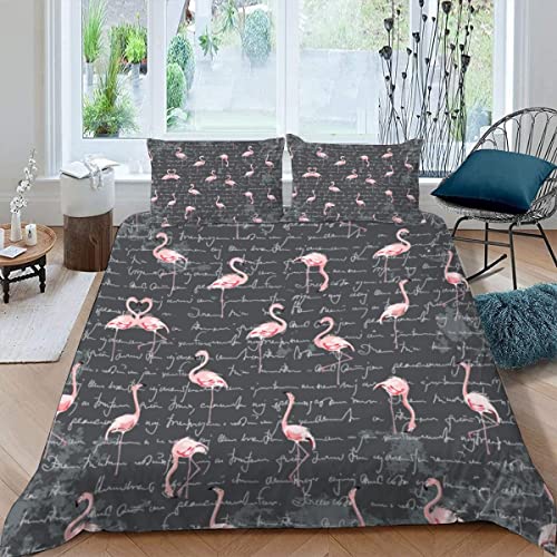 ALABOW 3D Flamingo Bettwäsche 135x200 cm 4teilig mit Reißverschluss Microfaser Warme Weich Bettbezug Set Abstrakt Retro Flamingo Kinderbettwäsche mit 2 Kissenbezug 80x80 für Mädchen Junge von ALABOW