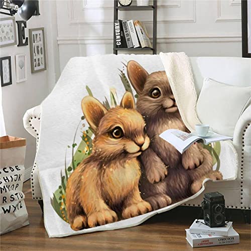 ALABOW 3D Kawaii Kaninchen Decke 130x150cm Warmer Winter Weich Ostern Kuscheldecke Microfaser Sherpa Wohndecke TV Decke Flauschige Couchdecke für Kind Weihnachten Geschenk Blanket von ALABOW