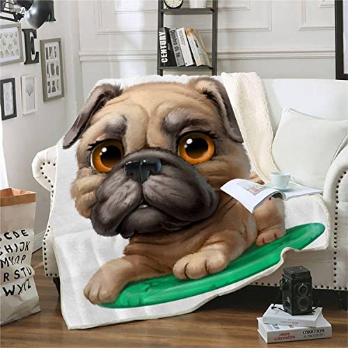 ALABOW 3D Mops Kuscheldecke 150x200cm Warmer Winter Weich Lustiger Hund Decke Microfaser Sherpa Wohndecke Flauschige Couchdecke für Erwachsene Weihnachten Geschenk Blanket von ALABOW