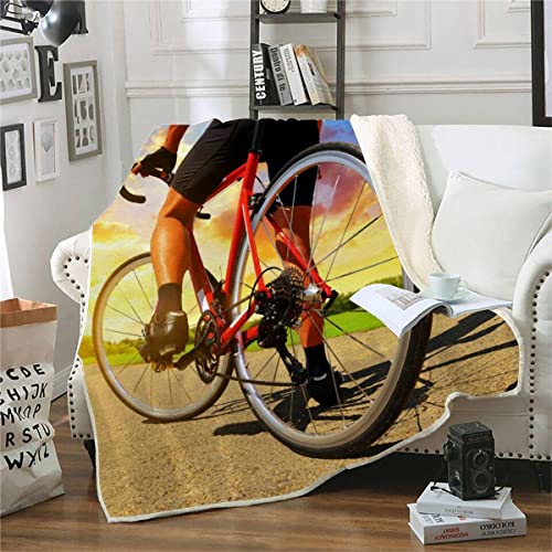 ALABOW 3D Mountainbike Kuscheldecke 150x200cm Warmer Winter Weich Sonnenuntergang Decke Microfaser Sherpa Wohndecke Flauschige Couchdecke für Erwachsene Weihnachten Geschenk Blanket von ALABOW