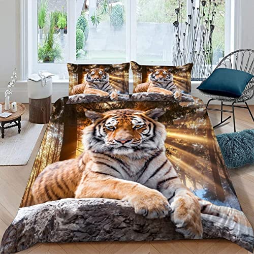 ALABOW 3D Tiger Bettwäsche 135x200 cm 4teilig mit Reißverschluss Microfaser Warme Sommer Weich Bettbezug Set Tier Tiger Kinderbettwäsche mit 2 Kissenbezug 80x80 cm für Mädchen Junge von ALABOW