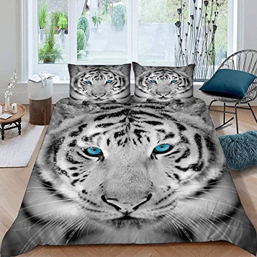 ALABOW 3D Tiger Bettwäsche 135x200 cm 4teilig mit Reißverschluss Microfaser Warme Sommer Weich Bettbezug Set Tier Tiger Kinderbettwäsche mit 2 Kissenbezug 80x80 cm für Mädchen Junge von ALABOW