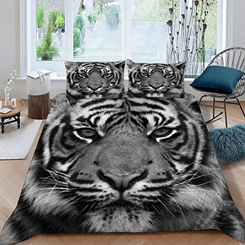 ALABOW 3D Tiger Bettwäsche Set 135x200 cm 2teilig mit Reißverschluss Weiche und Angenehme Schlafkomfort Microfaser Bettbezug Tier Tiger Kinderbettwäsche mit Kissenbezug 80x80 cm von ALABOW
