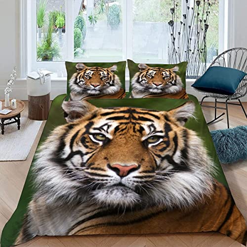 ALABOW 3D Tiger Bettwäsche Set 135x200 cm 2teilig mit Reißverschluss Weiche und Angenehme Schlafkomfort Microfaser Bettbezug Tier Tiger Kinderbettwäsche mit Kissenbezug 80x80 cm von ALABOW