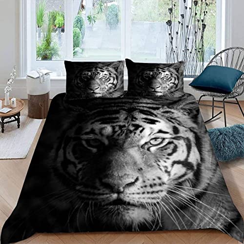 ALABOW 3D Tiger Bettwäsche Set 135x200 cm 2teilig mit Reißverschluss Weiche und Angenehme Schlafkomfort Microfaser Bettbezug Tier Tiger Kinderbettwäsche mit Kissenbezug 80x80 cm von ALABOW