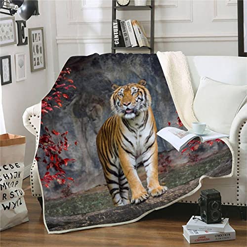 ALABOW 3D Tiger Decke 130x150cm Warmer Winter Weich Tier Tiger Kuscheldecke Microfaser Sherpa Wohndecke TV Decke Flauschige Couchdecke für Kind Blanket Sofaüberwurf Decke Bettüberwurf von ALABOW