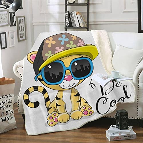 ALABOW 3D Tiger Kuscheldecke 150x200cm Warmer Winter Weich Kawaii Tiger Decke Microfaser Sherpa Wohndecke Flauschige Couchdecke für Erwachsene Blanket Sofaüberwurf Decke Tagesdecke von ALABOW