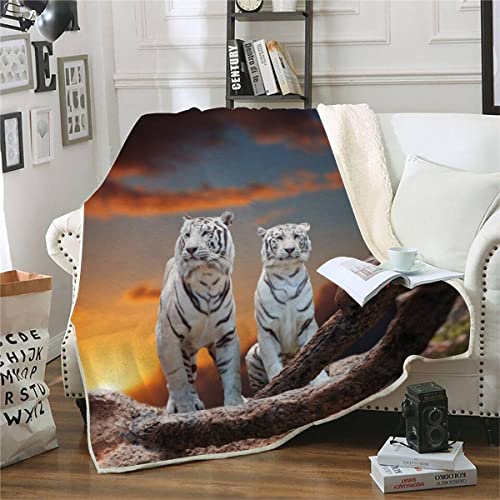 ALABOW 3D Tiger Kuscheldecke 150x200cm Warmer Winter Weich Sonnenuntergang Tiere Decke Microfaser Sherpa Wohndecke Flauschige Couchdecke für Erwachsene Blanket Sofaüberwurf Decke Tagesdecke von ALABOW