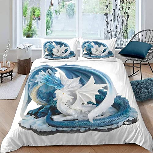 ALABOW Drachen Bettwäsche 155x220 cm 3teilig mit Reißverschluss 3D Fantasie Tier Bettwäsche Sets Warme Winter Sommer Weich Bettbezüge mit 2 Kissenbezug 80x80 cm für Teenager von ALABOW