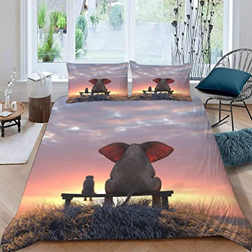 ALABOW Elefant Bettwäsche 155x220 cm 3teilig mit Reißverschluss 3D Spaß Natur Tiere Bettwäsche Sets Warme Winter Sommer Weich Bettbezüge mit 2 Kissenbezug 80x80 cm für Teenager von ALABOW