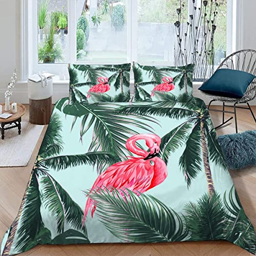 ALABOW Flamingo Bettwäsche Set 135x200 cm 2teilig mit Reißverschluss Weiche und Angenehme Schlafkomfort Microfaser Bettbezug Tropisch Dschungel Flamingos Kinderbettwäsche mit Kissenbezug 80x80 von ALABOW