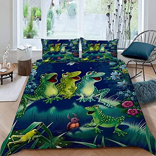 ALABOW Frosch Bettwäsche Set 135x200 cm 2teilig mit Reißverschluss Weiche und Angenehme Schlafkomfort Microfaser Bettbezug Lustige Tiere Kinderbettwäsche mit Kissenbezug 80x80 von ALABOW