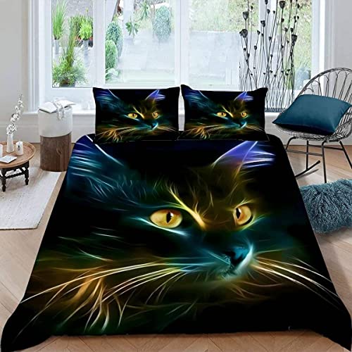 ALABOW Katze Bettwäsche 155x220 cm 3teilig mit Reißverschluss 3D Abstrakte Kunst Bettwäsche Sets Warme Winter Sommer Weich Bettbezüge mit 2 Kissenbezug 80x80 cm für Teenager von ALABOW