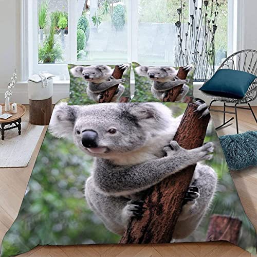 ALABOW Koala Bettwäsche Set 135x200 cm 2teilig mit Reißverschluss Weiche und Angenehme Schlafkomfort Microfaser Bettbezug Natur Tiere Koala Kinderbettwäsche mit Kissenbezug 80x80 von ALABOW