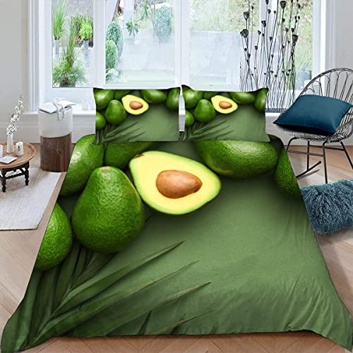 ALABOW Palmenblätter Bettwäsche 155x220 cm 3teilig mit Reißverschluss 3D Tropisch Grün Avocado Bettwäsche Sets Warme Winter Sommer Weich Bettbezüge mit 2 Kissenbezug 80x80 cm für Teenager von ALABOW