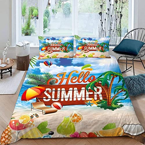 ALABOW Sommerstrand Bettwäsche Set 135x200 cm 2teilig mit Reißverschluss Weiche und Angenehme Schlafkomfort Microfaser Bettbezug Palme Kinderbettwäsche mit Kissenbezug 80x80 von ALABOW