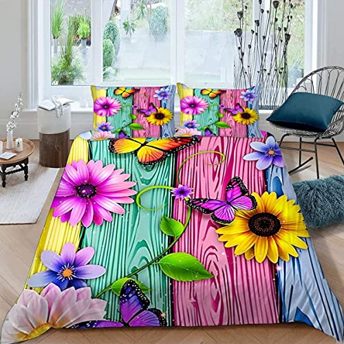 ALABOW Sonnenblume Bettwäsche 155x220 cm 3teilig mit Reißverschluss 3D Blumen Schmetterlinge Bettwäsche Sets Warme Winter Sommer Weich Bettbezüge mit 2 Kissenbezug 80x80 cm für Teenager von ALABOW